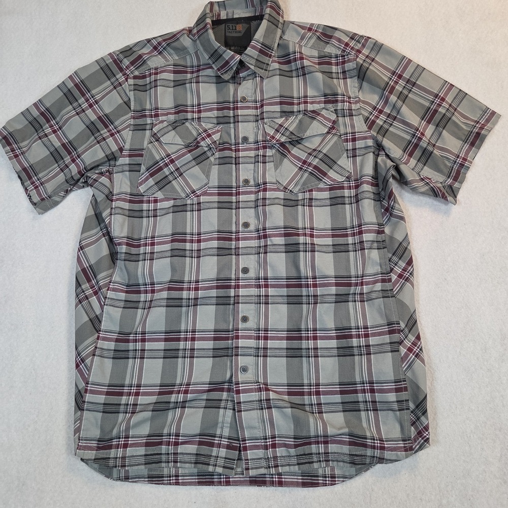 5.11 Tactical Shirt Men's Medium Gray Plaid Slipstream Covert Snap Front Outdoor